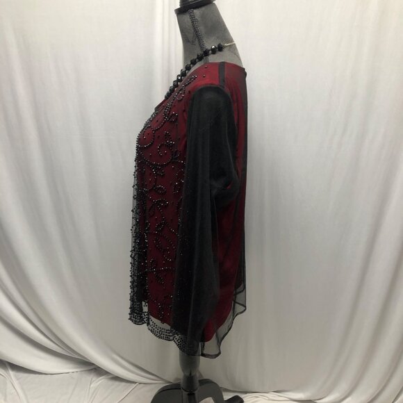 Lane Bryant Top Womens Size XL Embellished Red Black Sheer Mesh Whimsigoth Party - Picture 4 of 8